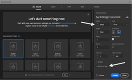 Creating a new document in Adobe InDesign