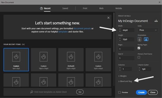 Creating a new document in Adobe InDesign